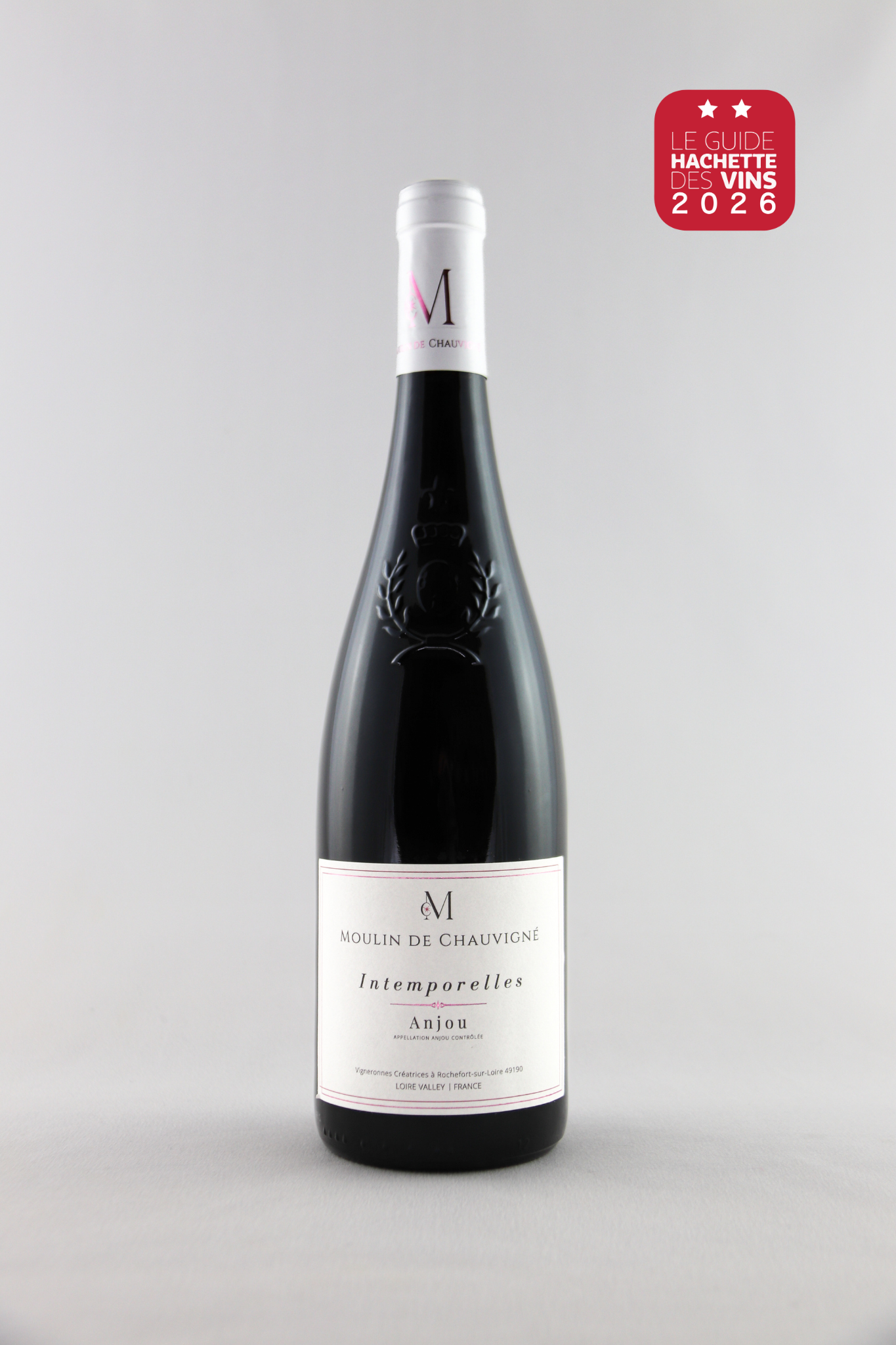 Bouteille de vin rouge Intemporelles Anjou du Moulin de Chauvigné, AOP Anjou, vin de la Vallée de la Loire, distingué par le Guide Hachette des Vins 2026