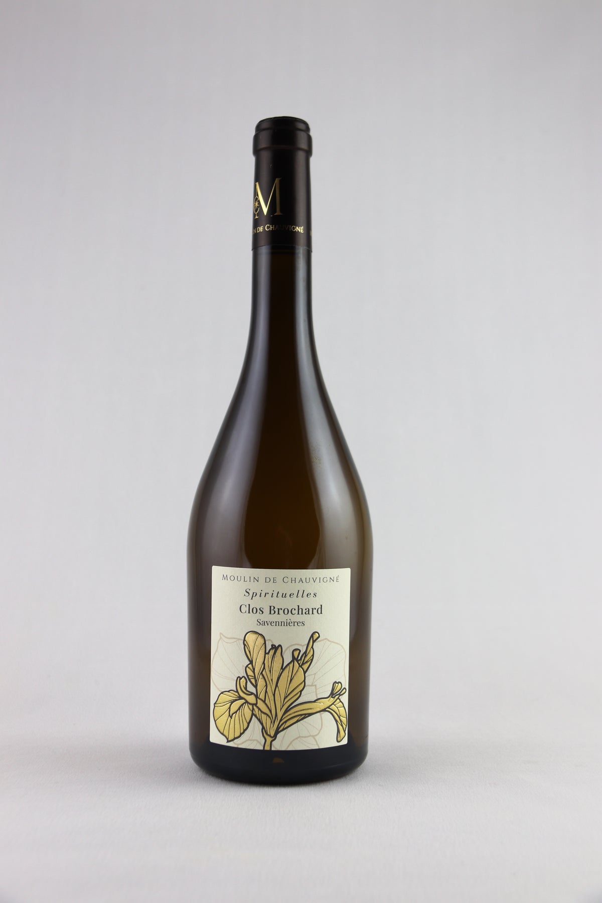 Bouteille de vin blanc sec Spirituelles Clos Brochard du Moulin de Chauvigné, AOP Savennières, chenin blanc de la Vallée de la Loire
