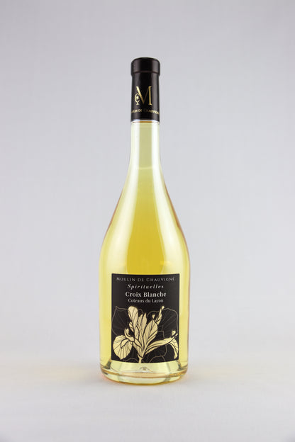 Bouteille de vin blanc moelleux Coteaux du Layon Spirituelles Croix Blanche du Moulin de Chauvigné, vin de la Vallée de la Loire